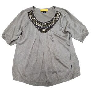 St. John Embellished Knit Top Short Sleeve Gold‎ Metallic Blouse